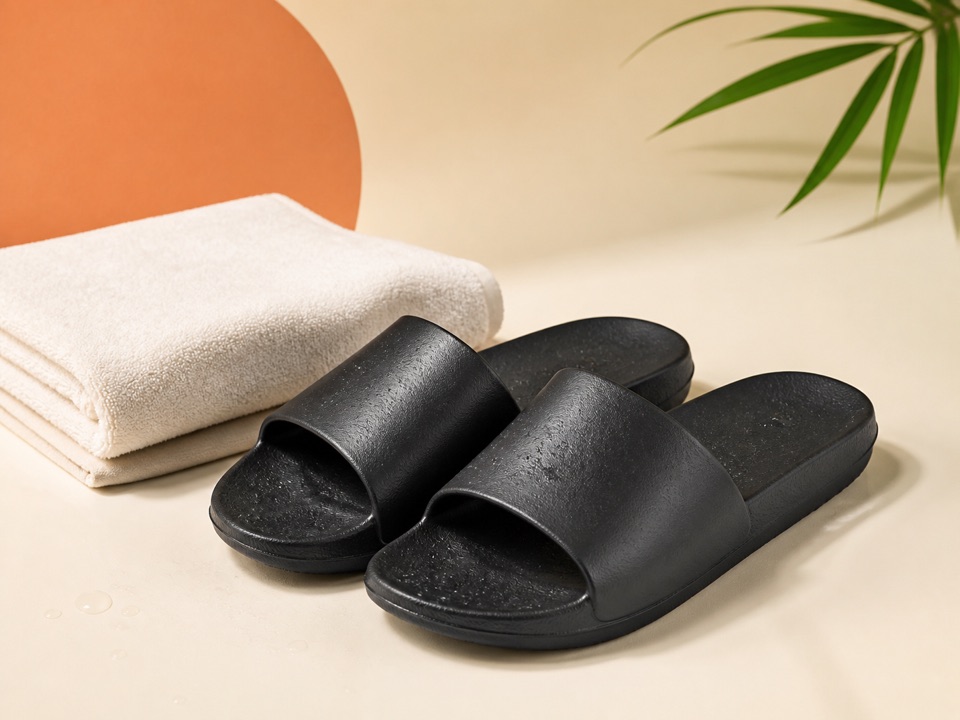 Symbolbild eines Paars schwarzer Badeschuhe