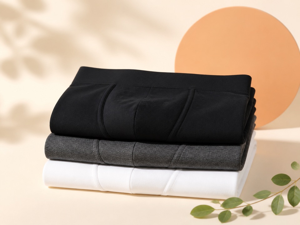 Symbolbild von drei gefalteten Herren-Trunks in neutralen Farben